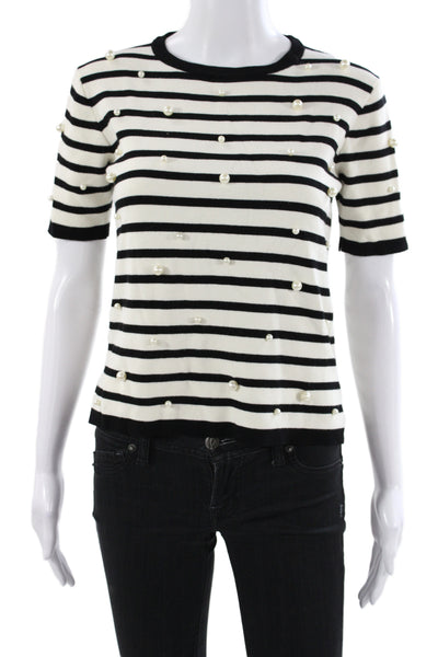 Zara Knit Womens Pullover Black Striped Short Sleeve Crew Neck Size S
