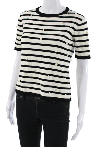 Zara Knit Womens Pullover Black Striped Short Sleeve Crew Neck Size S