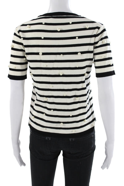 Zara Knit Womens Pullover Black Striped Short Sleeve Crew Neck Size S