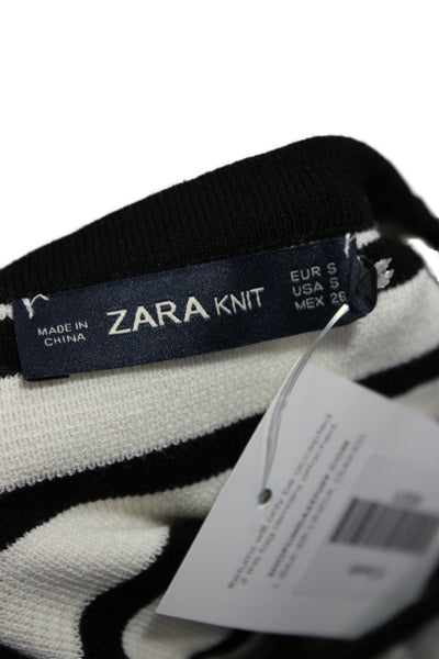 Zara Knit Womens Pullover Black Striped Short Sleeve Crew Neck Size S