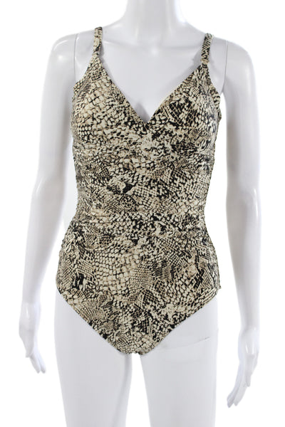 Calvin Klein Womens Beige Animal Print Nylon One Piece Swimsuit Size 8