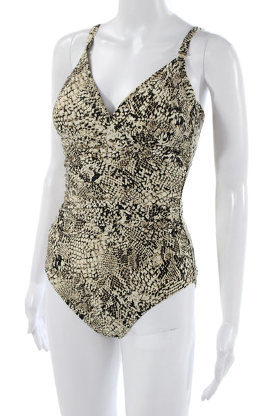 Calvin Klein Womens Beige Animal Print Nylon One Piece Swimsuit Size 8