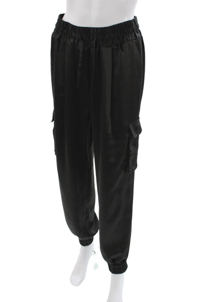 Joes Women Black Cargo Pants Drawstring 100% Polyester Athleisure Size M