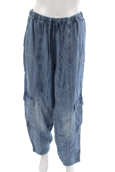 Elan Womens Cargo Pants Blue Tencel Drawstring 29in Inseam Size M