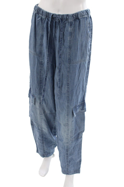 Elan Womens Cargo Pants Blue Tencel Drawstring 29in Inseam Size M