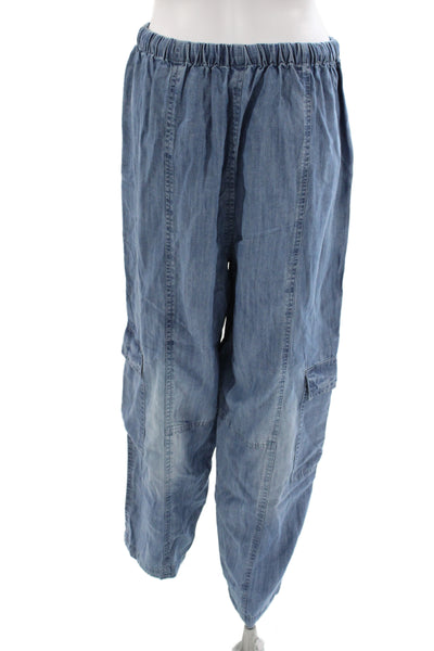 Elan Womens Cargo Pants Blue Tencel Drawstring 29in Inseam Size M