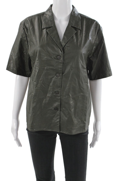 Banana Republic Womens Basic Collared Short Sleeve Button Up Green Size M