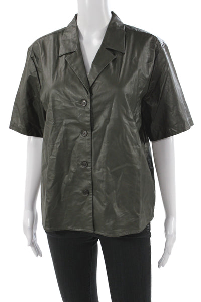 Banana Republic Womens Basic Collared Short Sleeve Button Up Green Size M