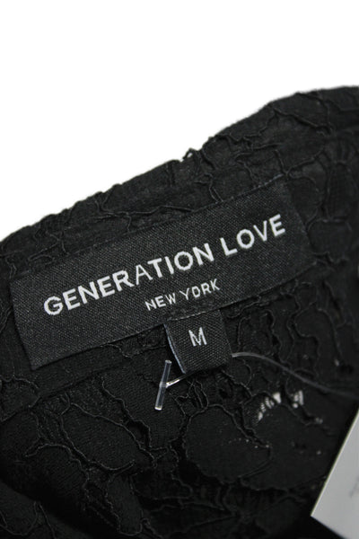 Generation Love Womens Black Lace Collared Button Short Sleeve Blouse Size M