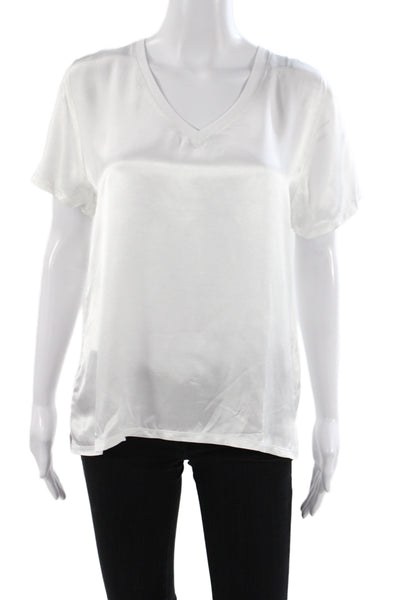Nation LTD Women Basic White V-Neck Short Sleeve T-Shirt Size M