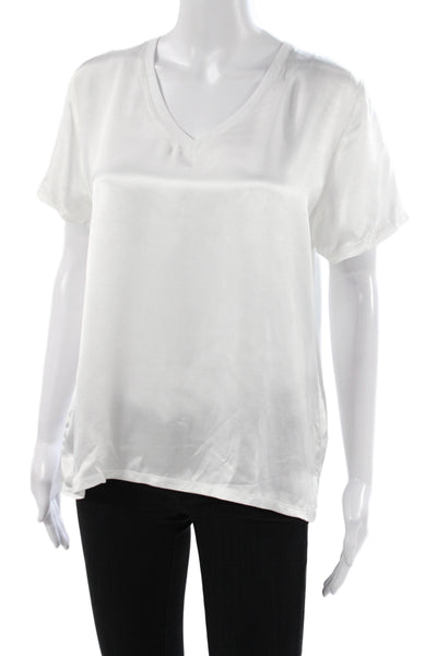 Nation LTD Women Basic White V-Neck Short Sleeve T-Shirt Size M