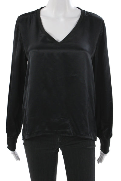 Nation LTD Womens Basic Black V-Neck Long Sleeve Blouse Viscose Size M