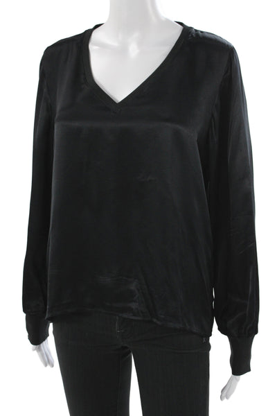 Nation LTD Womens Basic Black V-Neck Long Sleeve Blouse Viscose Size M