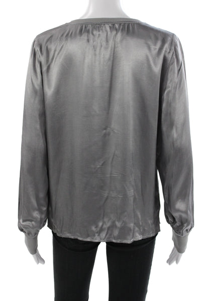 Nation LTD Womens Silk V-Neck Basic Gray Long Sleeve Blouse Pullover Size M