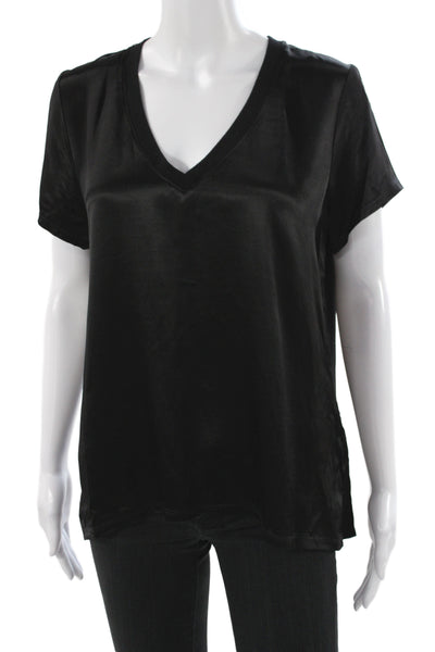 Nation LTD Women Black V-Neck Basic T-Shirt Short Sleeve Rayon Size M