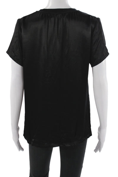 Nation LTD Women Black V-Neck Basic T-Shirt Short Sleeve Rayon Size M