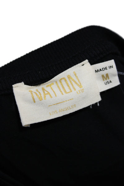 Nation LTD Women Black V-Neck Basic T-Shirt Short Sleeve Rayon Size M