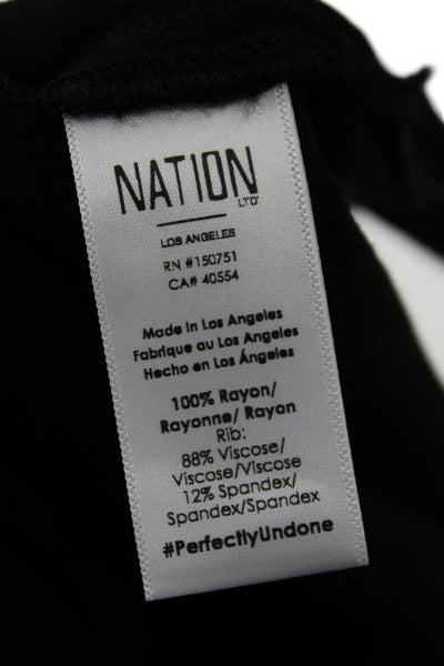Nation LTD Women Black V-Neck Basic T-Shirt Short Sleeve Rayon Size M