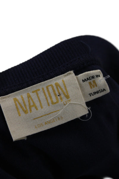 Nation LTD Women Silk V-Neck Short Sleeve Basic T-Shirt Blue Size M