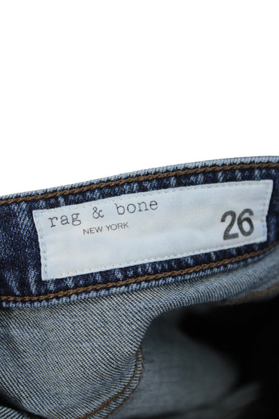 Rag & Bone Women Straight Jeans Blue Mid Rise Cotton Inseam 26 Size 26