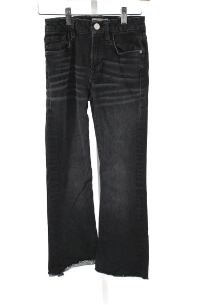 Frame Women Jeans Cropped Black Mid Rise Button Cotton Size 25