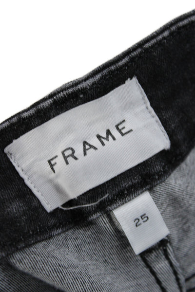 Frame Women Jeans Cropped Black Mid Rise Button Cotton Size 25