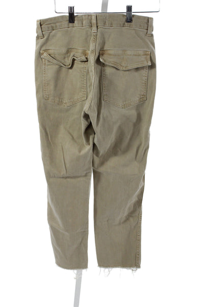 Amo Womens Chino Pants High Rise Beige Button Size 26