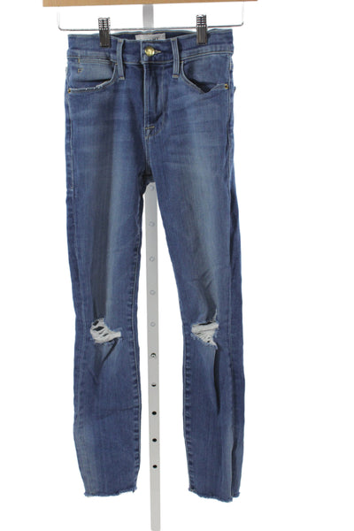 Frame Womens Skinny Jeans Blue Cotton Blend High Rise Size 24