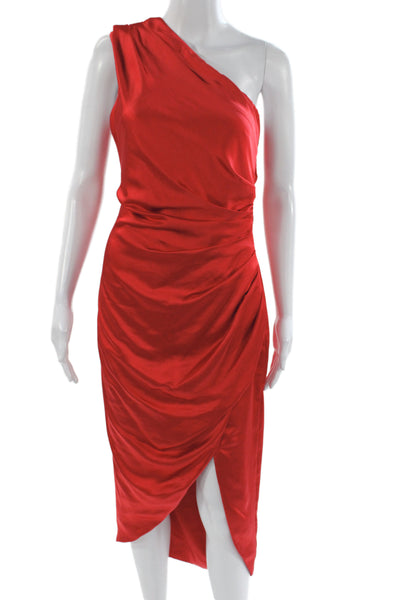Elliatt Women One Shoulder Bodycon Cocktail Mid Calf Red Dress Size S
