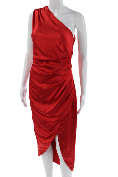 Elliatt Women One Shoulder Bodycon Cocktail Mid Calf Red Dress Size S