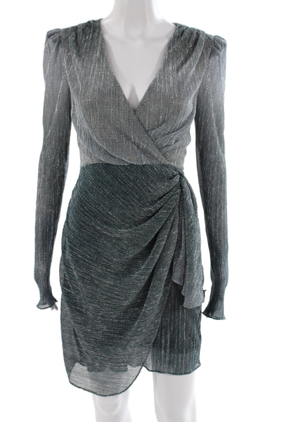 PatBO Womens Mini Striped Gray V-Neck Long Sleeve Cocktail Dress Size 6