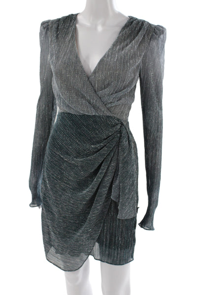PatBO Womens Mini Striped Gray V-Neck Long Sleeve Cocktail Dress Size 6