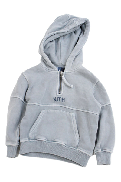 Kith Boys Cotton Half Zip Long Sleeve Hooded Top Faded Blue Size 2