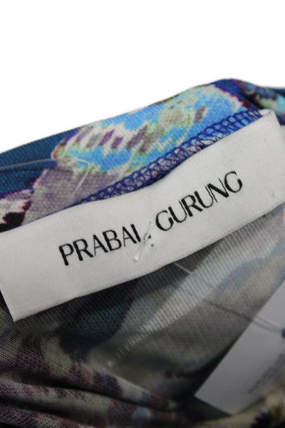 Prabal Gurung Women Jersey Floral Turtleneck Long Sleeve Blouse Blue Size S