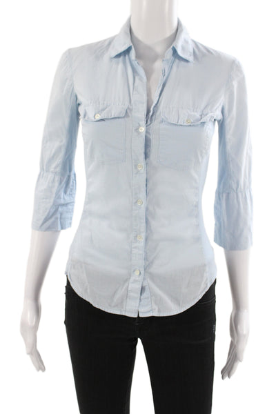 Standard James Perse Womens Basic Button-Up Collared 3/4 Sleeve Blue Size 0
