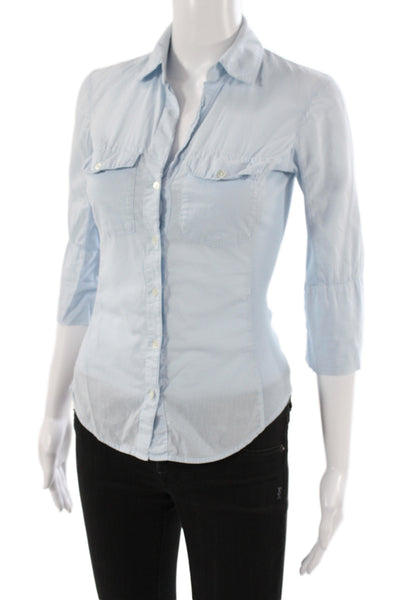 Standard James Perse Womens Basic Button-Up Collared 3/4 Sleeve Blue Size 0