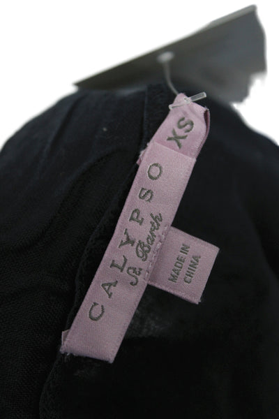 Calypso Saint Barth Women Tunic Black Linen V-Neck 3/4 Sleeve Size XS