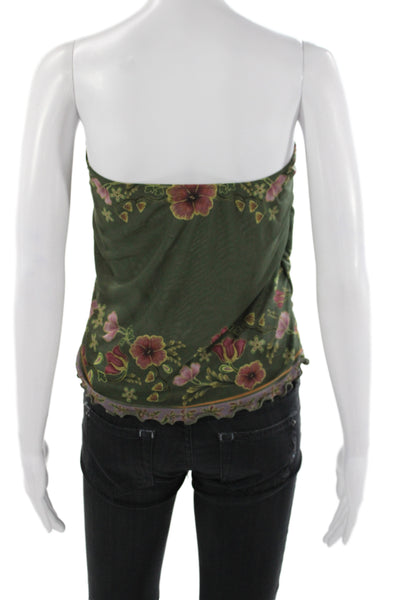 Agua Bendita Womens Cropped Off Shoulder Floral Tank Green Sleeveless Size XS