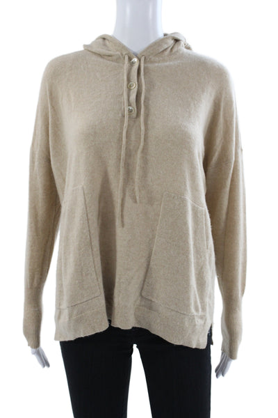 J Crew Women Henley Sweater Collared Long Sleeve 100% Cashmere Beige Size S