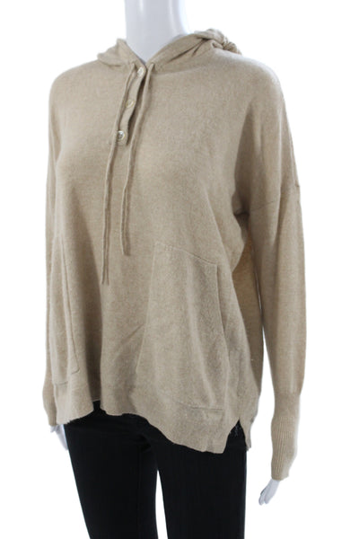 J Crew Women Henley Sweater Collared Long Sleeve 100% Cashmere Beige Size S