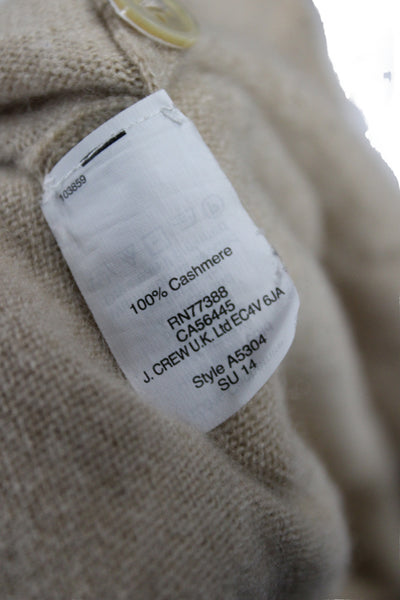 J Crew Women Henley Sweater Collared Long Sleeve 100% Cashmere Beige Size S