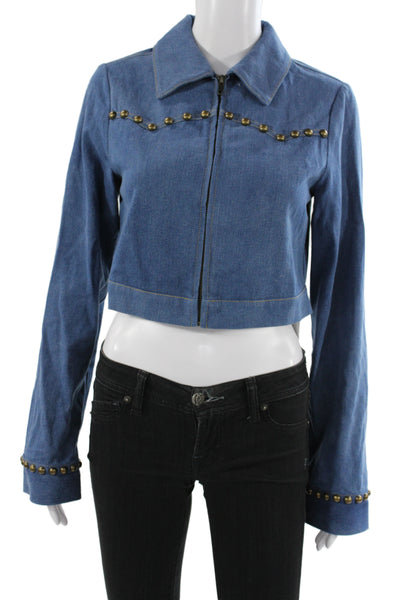Lovers + Friends Womens Basic Jacket Western Blue Zip Long Sleeve Size 2XS