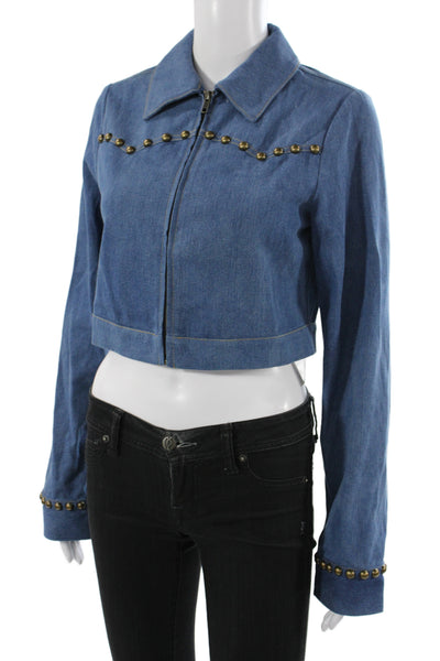 Lovers + Friends Womens Basic Jacket Western Blue Zip Long Sleeve Size 2XS