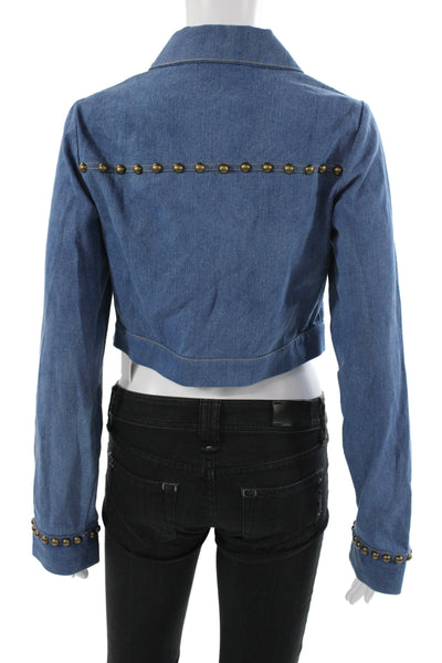 Lovers + Friends Womens Basic Jacket Western Blue Zip Long Sleeve Size 2XS