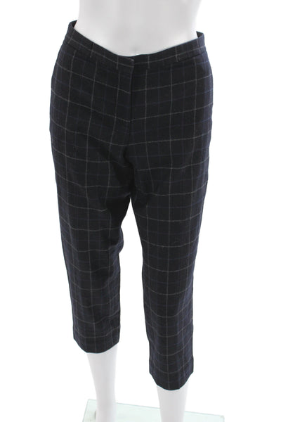 Theory Womens Cropped Plaid Wool Pants Black Button Size 30
