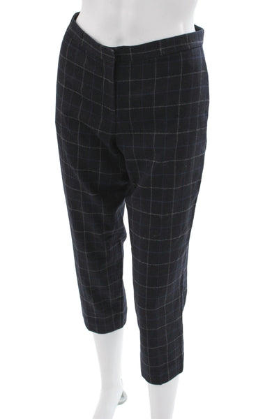 Theory Womens Cropped Plaid Wool Pants Black Button Size 30