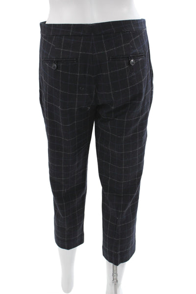 Theory Womens Cropped Plaid Wool Pants Black Button Size 30