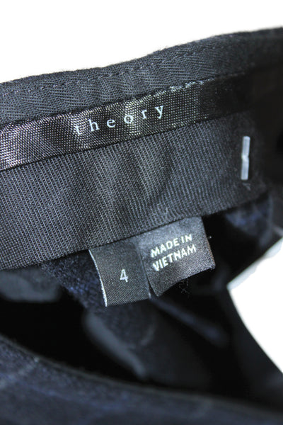 Theory Womens Cropped Plaid Wool Pants Black Button Size 30