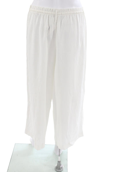 Zara Womens Cropped Drawstring Pants White Linen Blend Size M