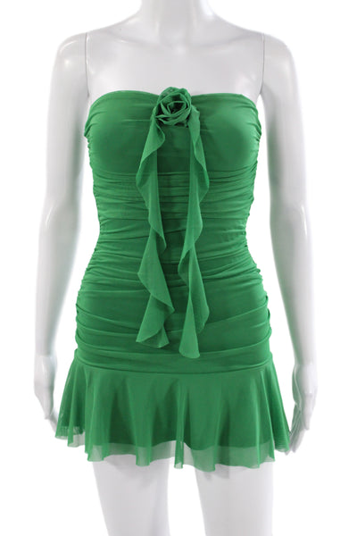More To Come Women Strapless Green Mini Dress Size XS